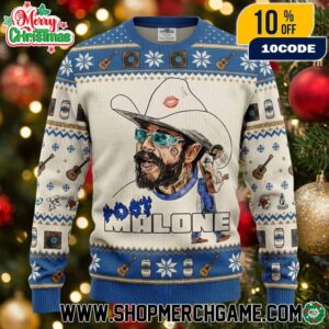Post Malone Cowboy Ugly Christmas Sweater Country Music Knit Holiday Pullover With Beard Portrait Guitar Beer Can Snowflake Pattern