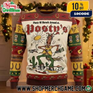 Post Malone Western Ugly Christmas Sweater Mens Funny Cowboy Drinking Shirt With Guitar And Cactus Print