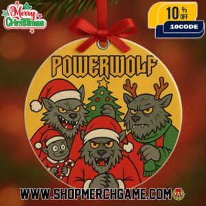 Powerwolf Christmas Ornament With Four Wolves Santa Hats Reindeer Antlers Christmas Tree Candy Cane Heavy Metal Band Holiday Decoration Gift