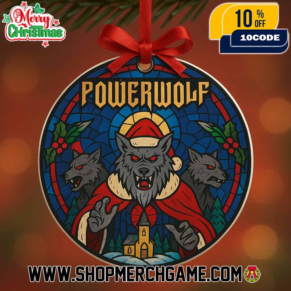 Powerwolf Stained Glass Christmas Ornament With Three Wolves Church Cathedral Design Holly Berries Heavy Metal Band Holiday Tree Decoration Powerwolf Stained Glass Christmas Ornament With Three Wolves Church Cathedral Design Holly Berries Heavy Metal Band Holiday Tree Decoration