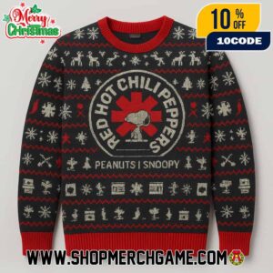 Red Hot Chili Peppers x Snoopy Ugly Christmas Sweater Knitted Holiday Graphic Band Merchandise