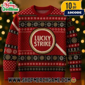 Retro Lucky Strike Bullseye Design Knitted Christmas Pullover Asymmetric Fair Isle Pattern Holiday Ugly Sweater