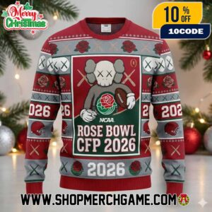 Rose Bowl CFP 2026 x KAWS Ugly Christmas Sweater NCAA College Football Playoff Semifinal Companion Trophy Rose Design Knitted Pullover