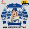 Sabrina Carpenter Dodgers Jersey Inspired Christmas Ugly Sweater LA Short N Sweet Tour 2025 Espresso Performance Blue White Knitted Holiday Crewneck MLB Baseball Fan