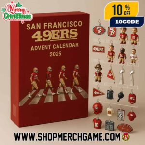 San Francisco 49ers Abbey Road Advent Calendar 2025 With 24 Collectible Ornament Figures NFL Christmas Countdown Holiday Decoration Gift For Fans Bay Area Football