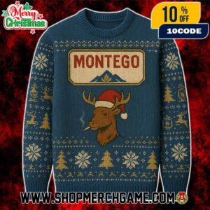 Santa Hat Reindeer Smoking Cigarette Montego Festive Knit Sweater Ugly Christmas Jumper With Snowflakes Trees And Holiday Patterns Winter Party Pullover Unisex Xmas Gift