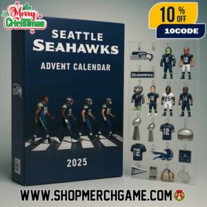 Seattle Seahawks Advent Calendar 2025 Ornament Set 24 Day Holiday Countdown NFL Football Collectible Decorations With Player Figurines Super Bowl Trophies And Team Logo Charms