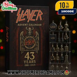 Slayer Advent Calendar 43 Years 1981-2024 Ornament Set With Eagle Skull Logo Guitar Amplifier Tombstone Band Member Figurines Holiday Countdown Gift Thrash Metal Collectible
