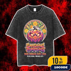 Smashing Pumpkins Rock Invasion 2025 2026 Tour March 14 2026 Mexico City Concert Poster Traditional Mexican Folk Art Washed Unisex T-Shirt