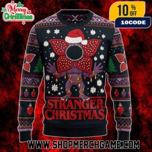Stranger Things Ugly Christmas Sweater Demogorgon Santa Hat Knit Crewneck Limited Edition Netflix Series Holiday Gift Upside Down Monster Festive Pullover Unisex Winter