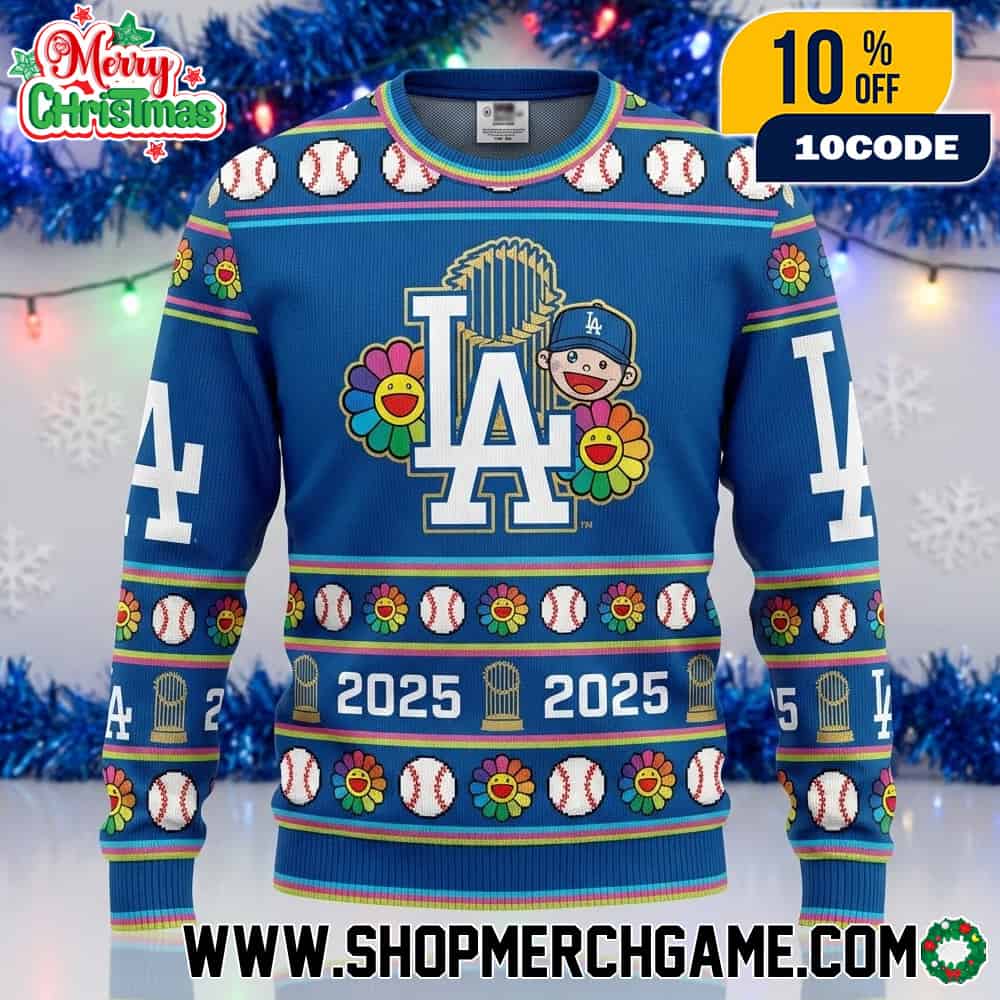Takashi Murakami x Los Angeles Dodgers World Series Champions 2025 Ugly Christmas Sweater LA Logo Baseball Holiday Jumper Knitted Winter Pullover Takashi Murakami x Los Angeles Dodgers World Series Champions 2025 Ugly Christmas Sweater LA Logo Baseball Holiday Jumper Knitted Winter Pullover