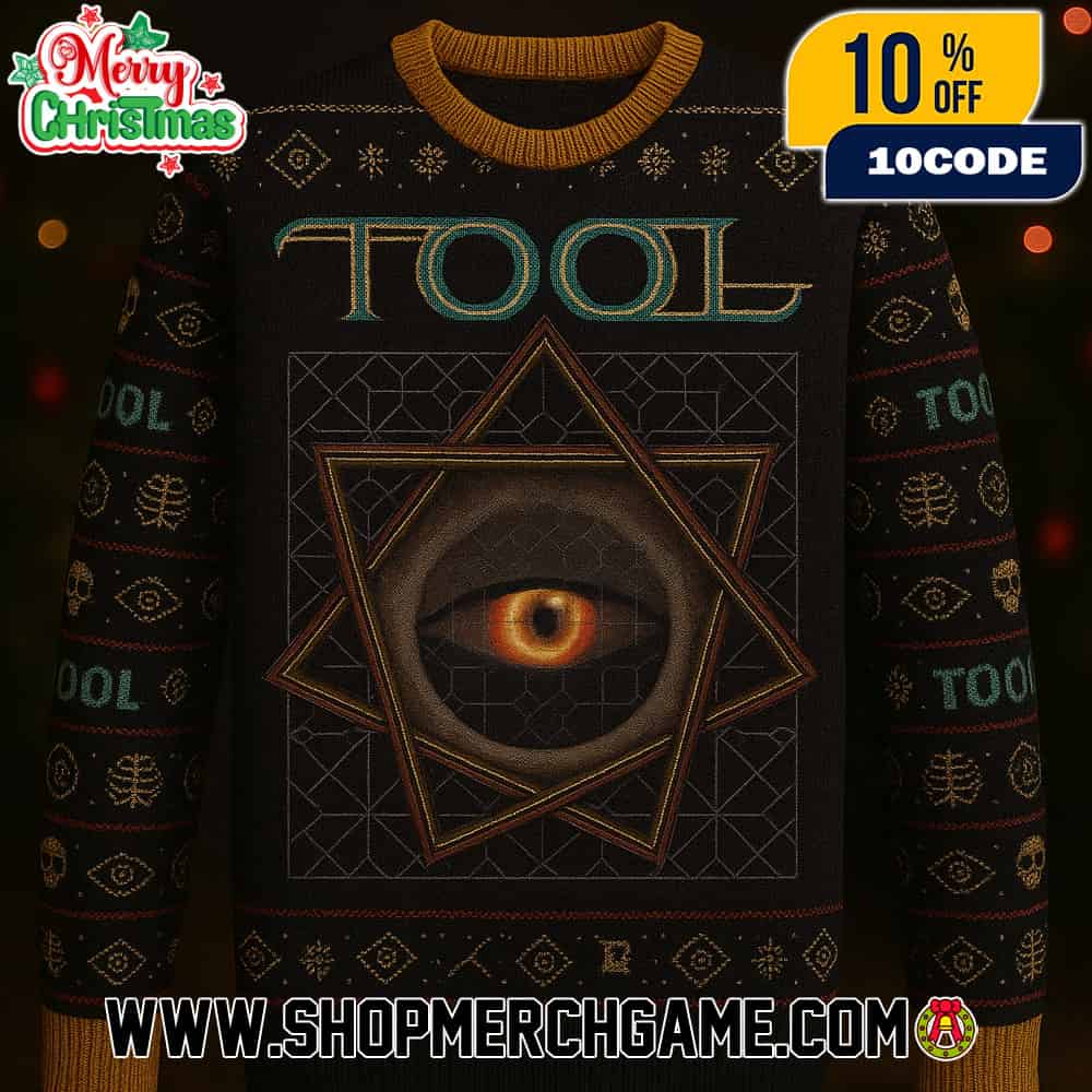 Tool Progressive Metal Band Ugly Christmas Sweater Black Gold Knit With Sacred Geometry Heptagram Orange Third Eye Design Featuring Skulls Snowflakes Holiday Jumper Unisex Gift Tool Progressive Metal Band Ugly Christmas Sweater Black Gold Knit With Sacred Geometry Heptagram Orange Third Eye Design Featuring Skulls Snowflakes Holiday Jumper Unisex Gift