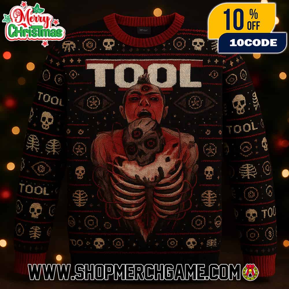 Tool Progressive Metal Band Ugly Christmas Sweater Black Red Knitted Pullover With Anatomical Skull Ribcage Design Featuring Eyes Symbols Holiday Patterns Unisex Xmas Jumper Tool Progressive Metal Band Ugly Christmas Sweater Black Red Knitted Pullover With Anatomical Skull Ribcage Design Featuring Eyes Symbols Holiday Patterns Unisex Xmas Jumper