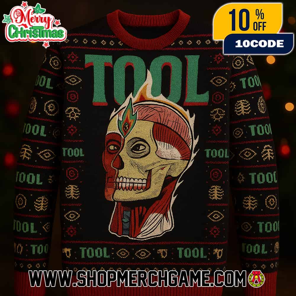 Tool Progressive Metal Band Ugly Christmas Sweater Green Logo Black Red Knit With Anatomical Skull Dissection Design Featuring Eyes Ribcage Snowflakes Holiday Jumper Unisex Gift Tool Progressive Metal Band Ugly Christmas Sweater Green Logo Black Red Knit With Anatomical Skull Dissection Design Featuring Eyes Ribcage Snowflakes Holiday Jumper Unisex Gift