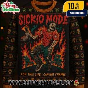 Travis Scott Sicko Mode Ugly Christmas Sweater Black Orange Knitted Pullover With Skeleton Flames Design For This Life I Can Not Change Holiday Jumper Unisex Gift