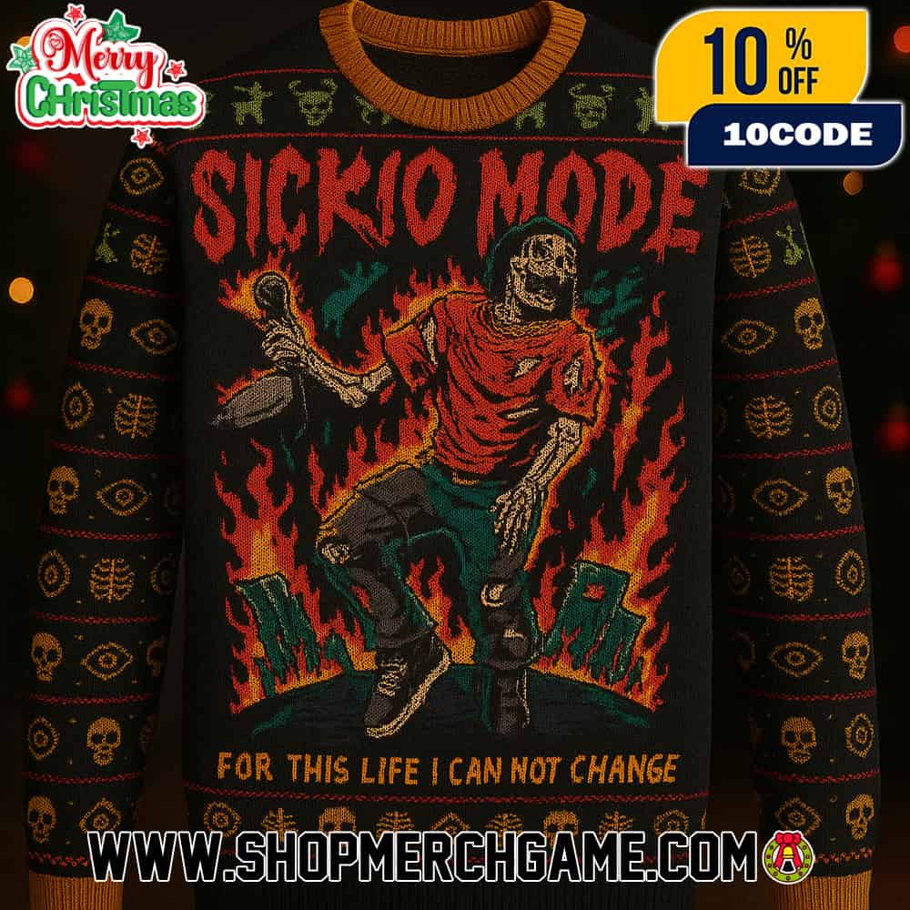 Travis Scott Sicko Mode Ugly Christmas Sweater Black Orange Knitted Pullover With Skeleton Flames Design For This Life I Can Not Change Holiday Jumper Unisex Gift Travis Scott Sicko Mode Ugly Christmas Sweater Black Orange Knitted Pullover With Skeleton Flames Design For This Life I Can Not Change Holiday Jumper Unisex Gift
