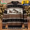 Travis Scott x Fragment Design x Nike Air Jordan 1 Military Blue Ugly Christmas Sweater Cactus Jack Lightning Bolt Logo Reverse Swoosh Snowflake Pattern Holiday Knit Pullover Festive Winter