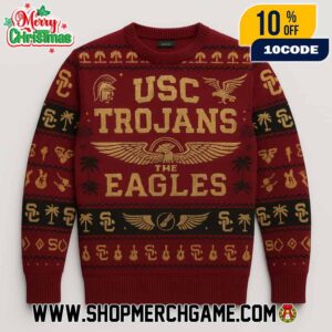 USC Trojans x The Eagles Ugly Christmas Sweater Cardinal Gold Knitted Jumper NCAA Football Fans