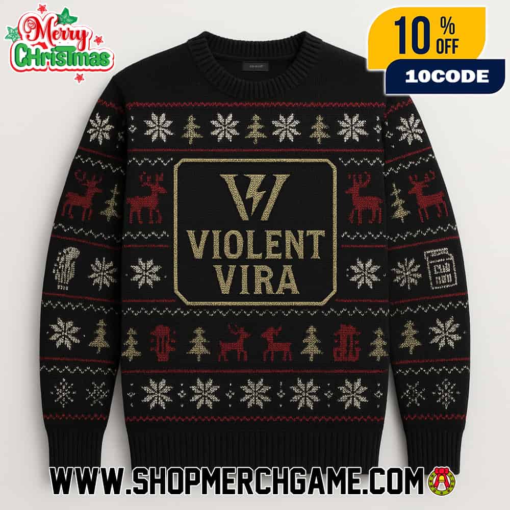 Violent Vira Ugly Christmas Sweater Black Holiday Knit Crewneck Winter Sweater Gift For Rock Band Fans Festive Unisex Pullover Violent Vira Ugly Christmas Sweater Black Holiday Knit Crewneck Winter Sweater Gift For Rock Band Fans Festive Unisex Pullover