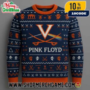 Virginia Cavaliers NCAA x Pink Floyd Ugly Christmas Sweater Knitted Graphic Holiday Pullover Crewneck Festive Party Apparel