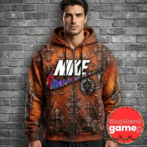 Chrome Hearts x NOCTA x Nike Drake Zip Up Hoodie Brown Gothic Cross Floral Garland Vintage Patina Full Zip December 2025 Miami Art Basel Release