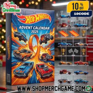Hot Wheels Advent Calendar 2025 Ornament Christmas Countdown Diecast Car Collection Racing Theme Holiday Decorations Trophy Checkered Flag Gift Set