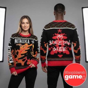 Metallica I’m Bleedin’ Glee Ugly Christmas Sweater Knitted Holiday Pullover With Flames And Fair Isle Pattern For Men Women