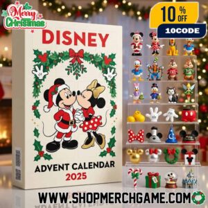 Mickey And Minnie Mouse Christmas Advent Calendar 2025 With 24 Collectible Figures And Ornaments Festive Mistletoe Kiss Design
