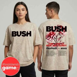 Bush The Land of Milk and Honey Tour 2026 April 7 to May 16 2026 with Mammoth James and the Cold Gun Poster Tour Dates Acid Washed T-Shirt