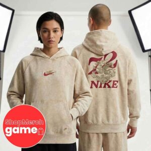 Nike Sportswear Year of the Horse Lunar New Year 2026 Sail Fleece Pullover Hoodie Unisex Acid Washed Shirt